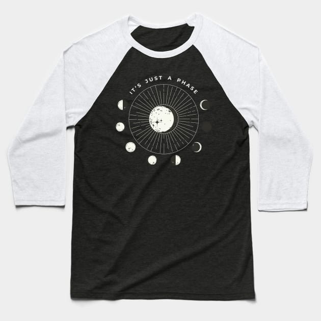 "It's Just A Phase" Astrology Moon Circular Phase Baseball T-Shirt by Just Kidding Co.